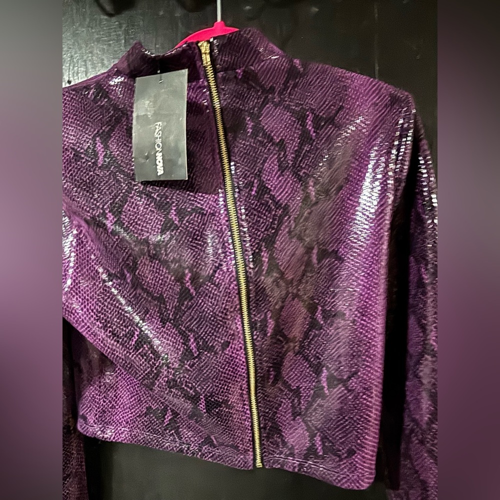 Purple Snake Print Cropped Jacket